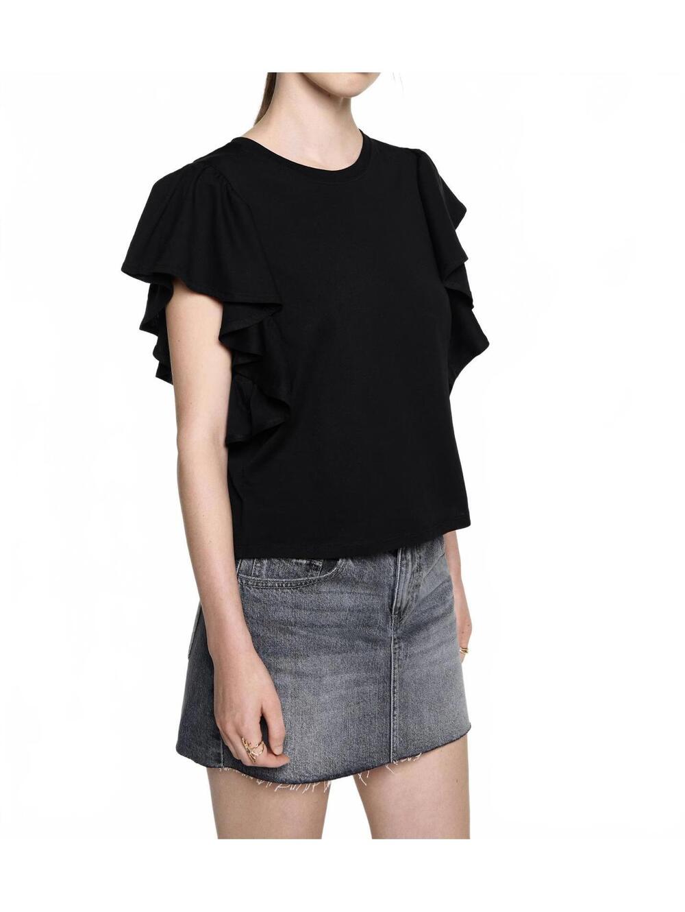 Mango Frills Cotton T-Shirt Black NWT Teen's Medium